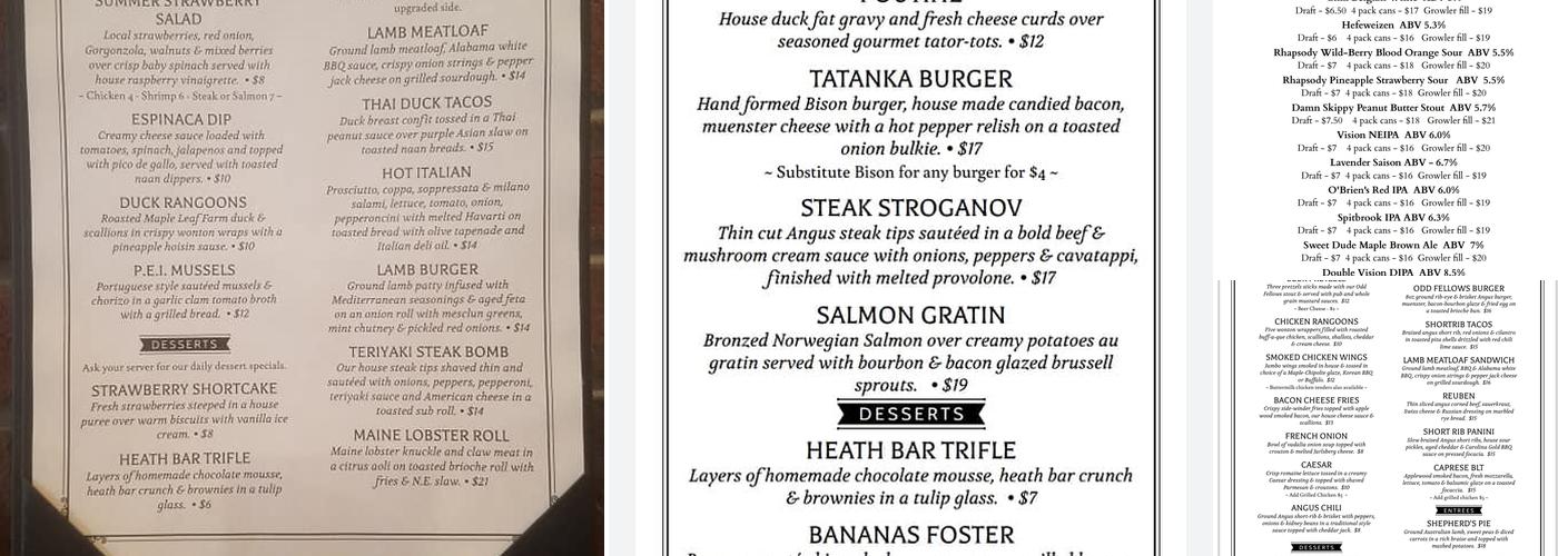 Odd Fellows Brewing Co Menu