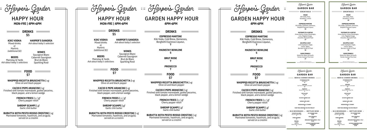 Harper's Garden Menu
