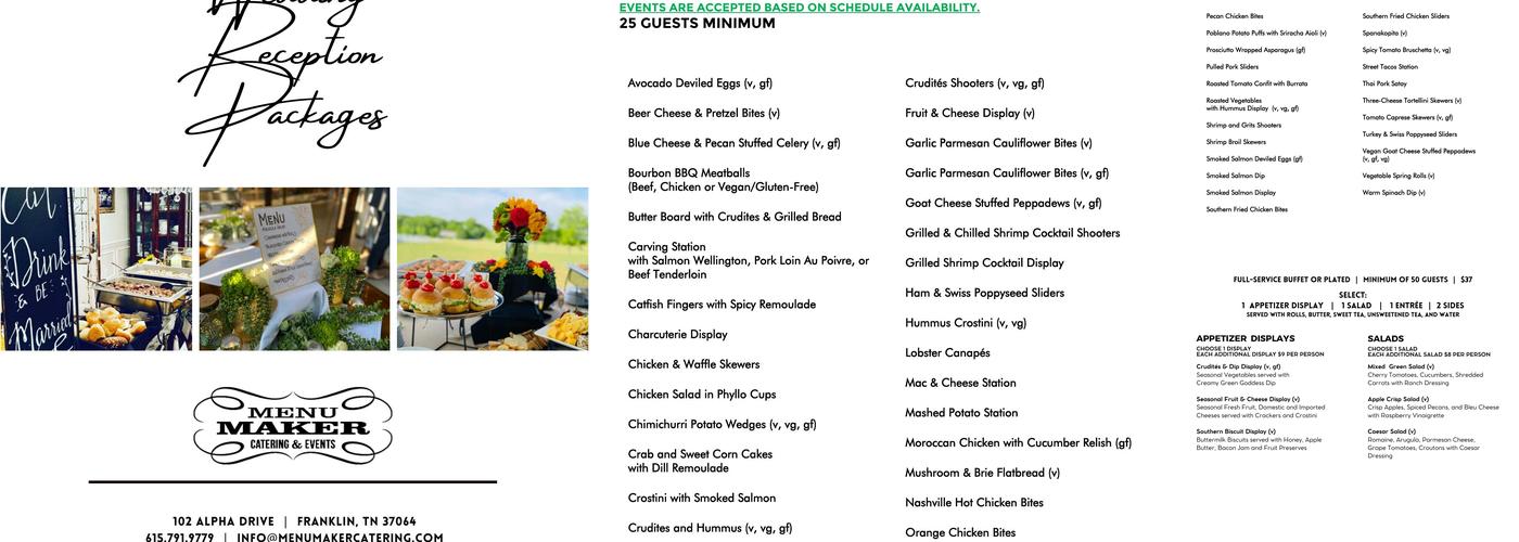 Menu Maker Catering & Events Menu