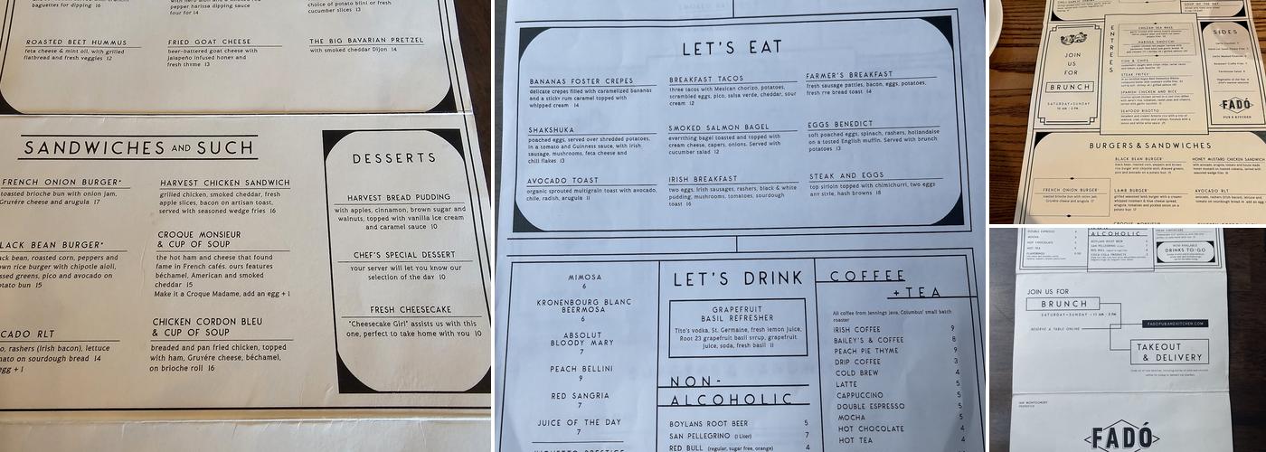 Fado Pub & Kitchen Menu