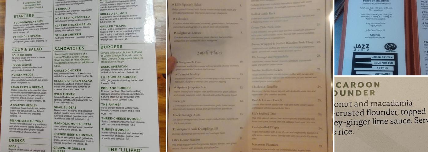 Lili's Bistro on Magnolia Menu