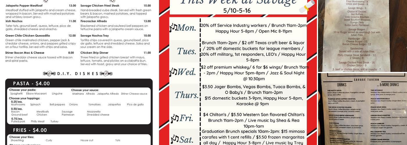 Savage Tavern Menu