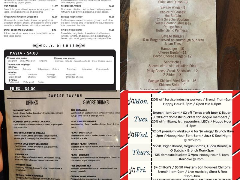 Savage Tavern Menu