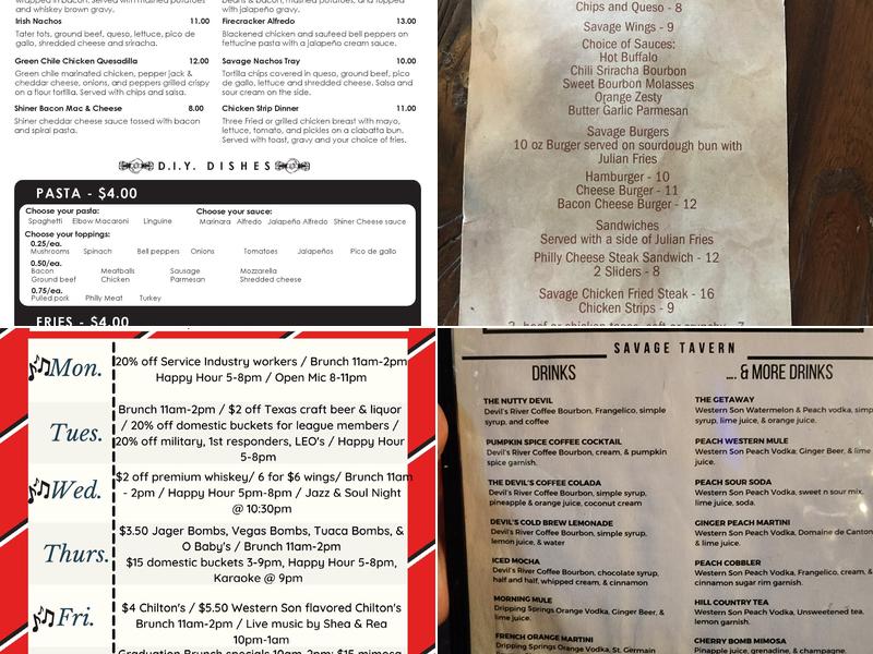 Savage Tavern Menu