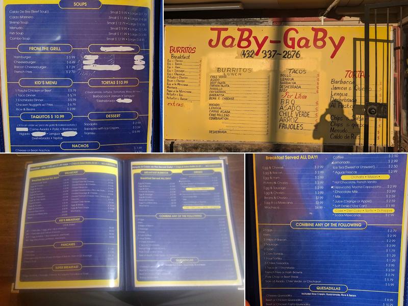 Jaby Gaby Menu