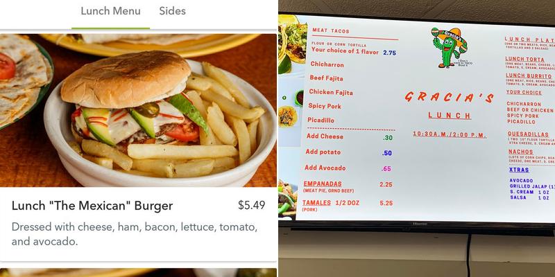 Gracia's Menu