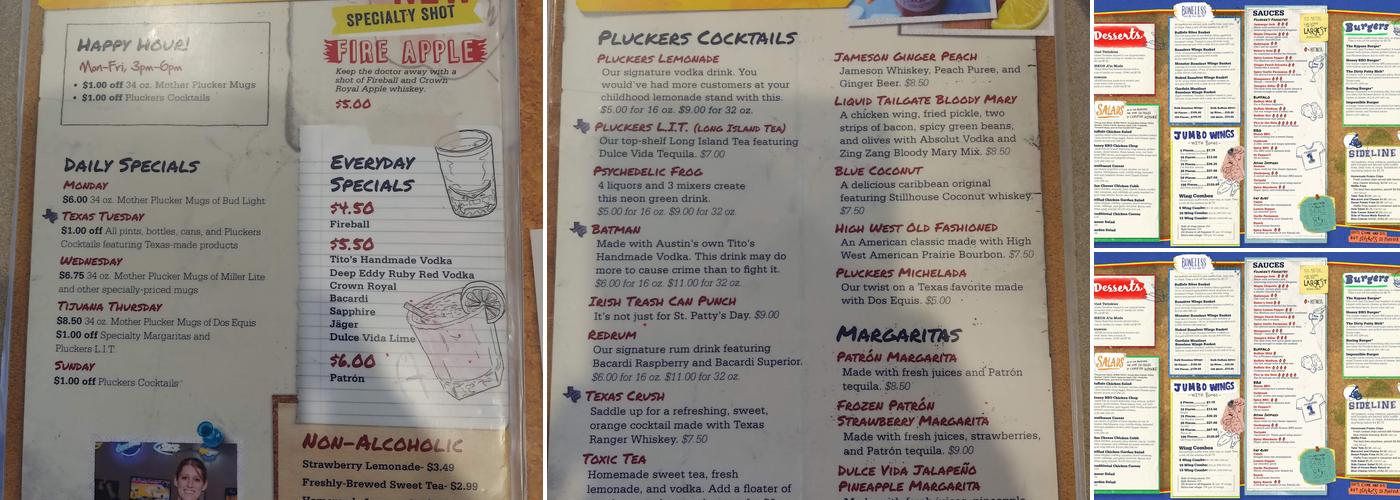 Pluckers Wing Bar Menu
