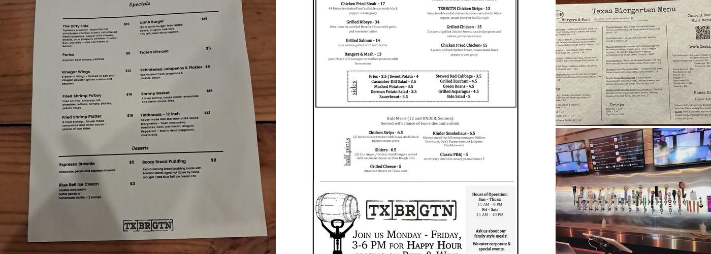 Texas Biergarten Menu