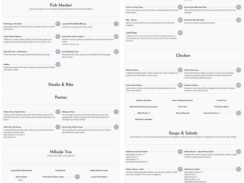 Hillside Fine Grill Menu