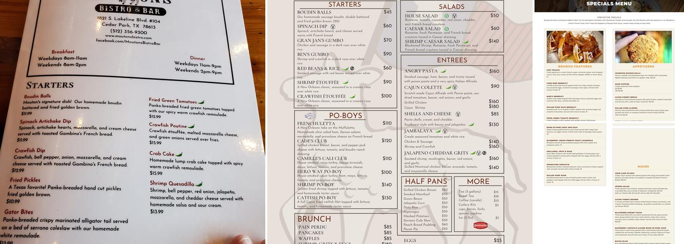 Mouton's Bistro & Bar Menu