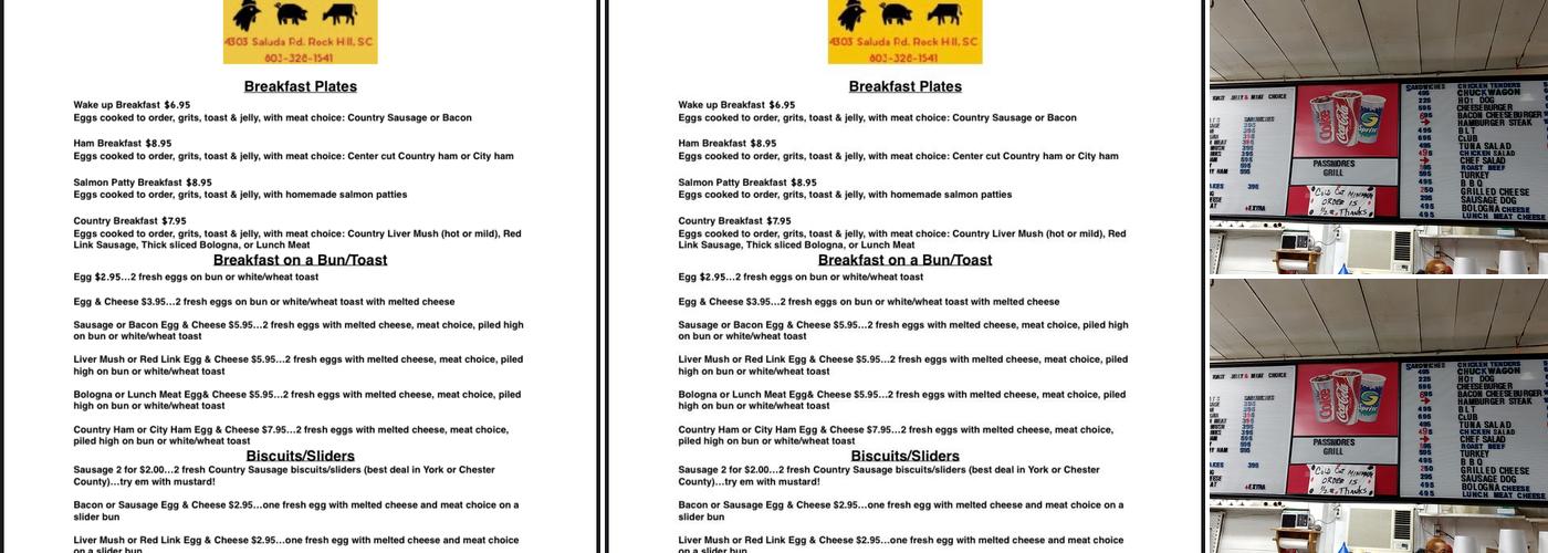 Passmore's Menu