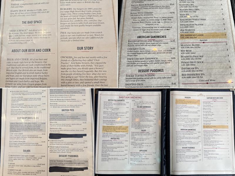 Santiam Brewing Menu