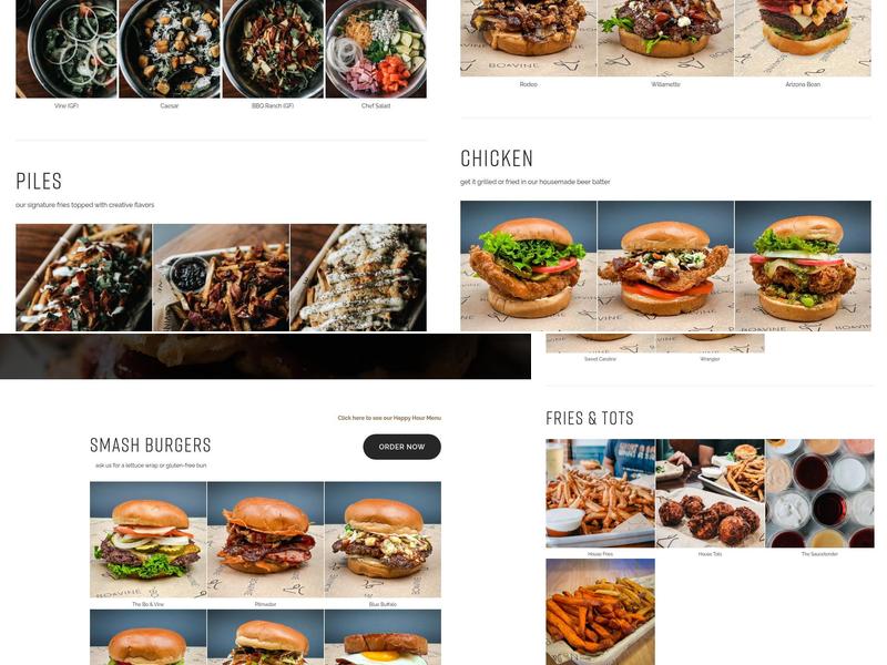 Bo & Vine Burger Downtown Corvallis Menu