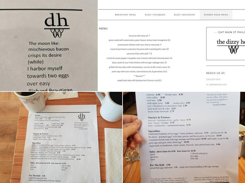 The Dizzy Hen Menu