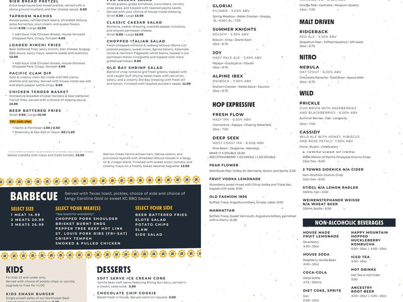 Block 15 Brewery & Tap Room Menu
