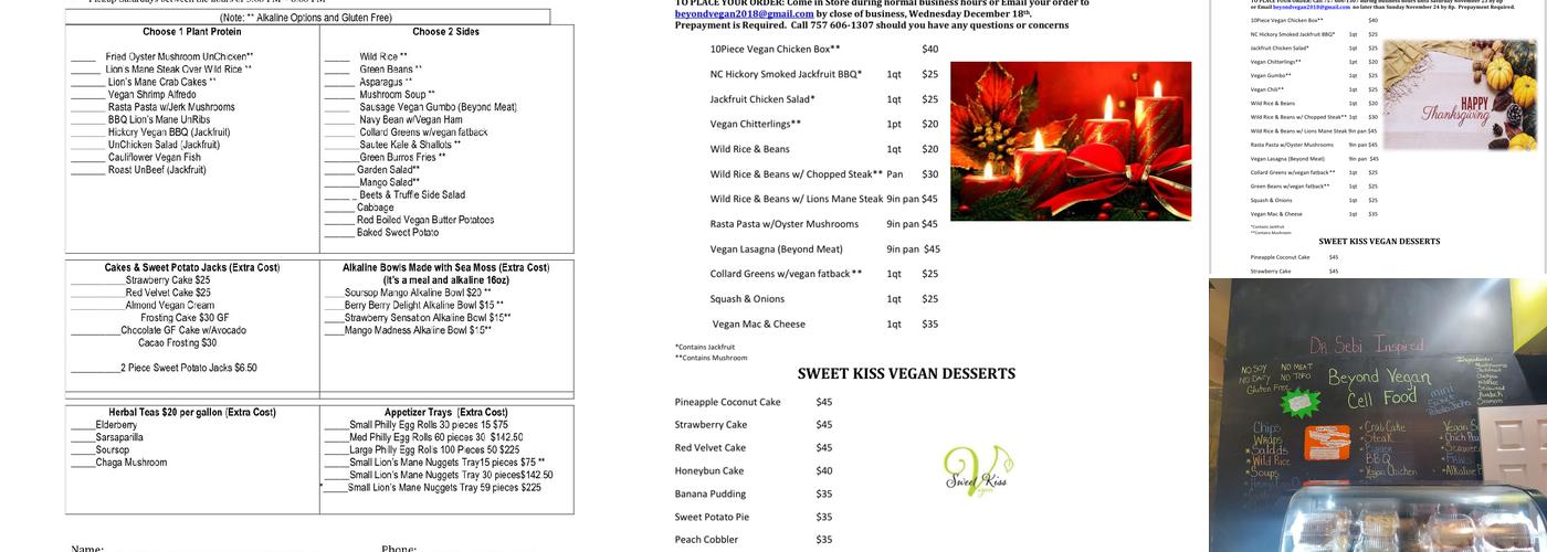 Beyond Vegan Cell Food Menu