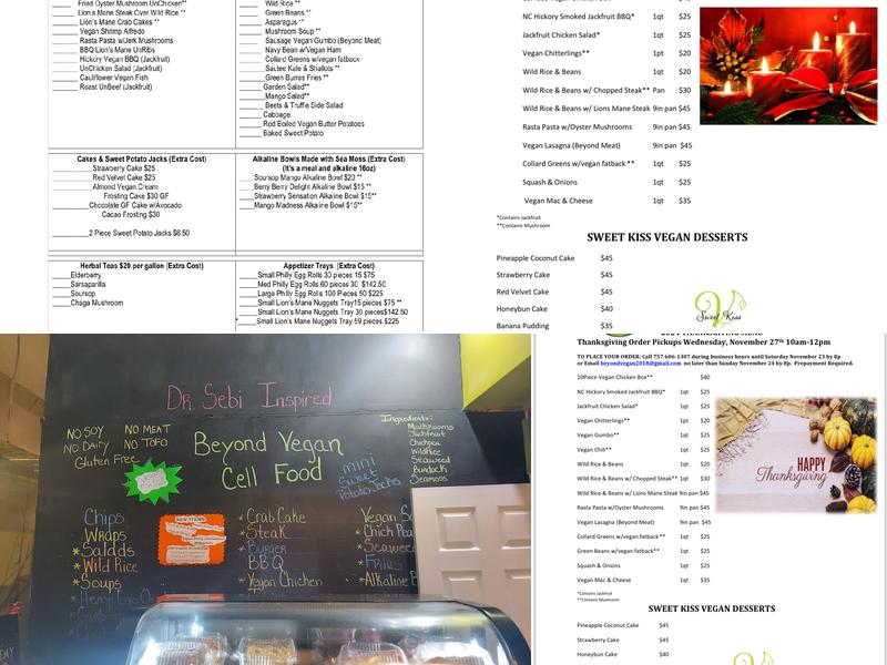 Beyond Vegan Cell Food Menu