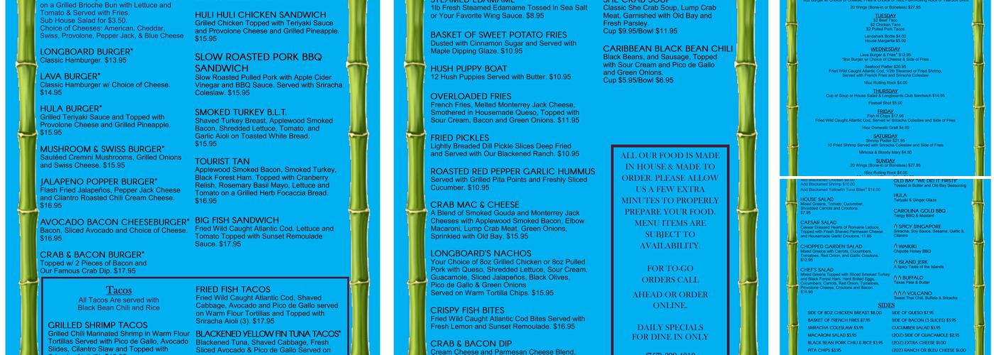 Longboards Olde Towne Menu