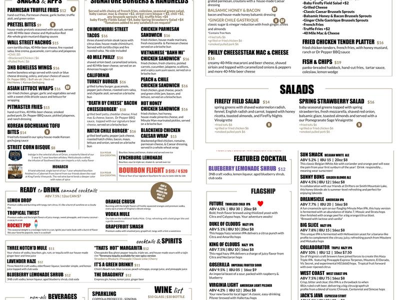 Three Notch'd Craft Kitchen and Brewery - Roanoke Menu