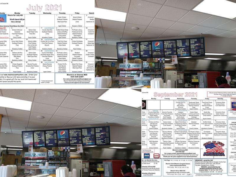 Moores Country Store- Graves Mill Menu