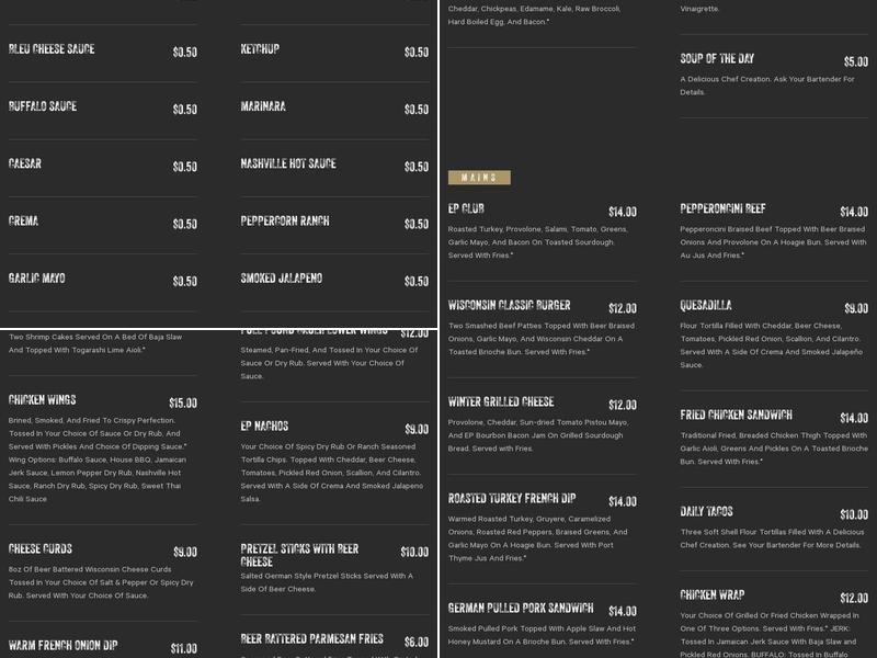 Eagle Park Brewing Company Menu