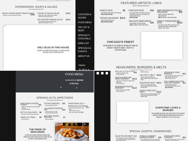 Sweet Home Wisconsin Menu