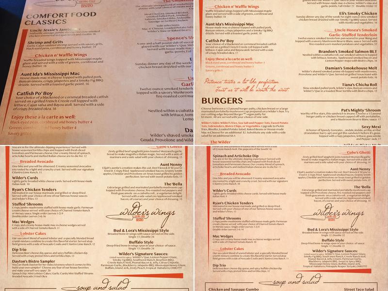 Wilder's Cutting Edge Bistro Menu