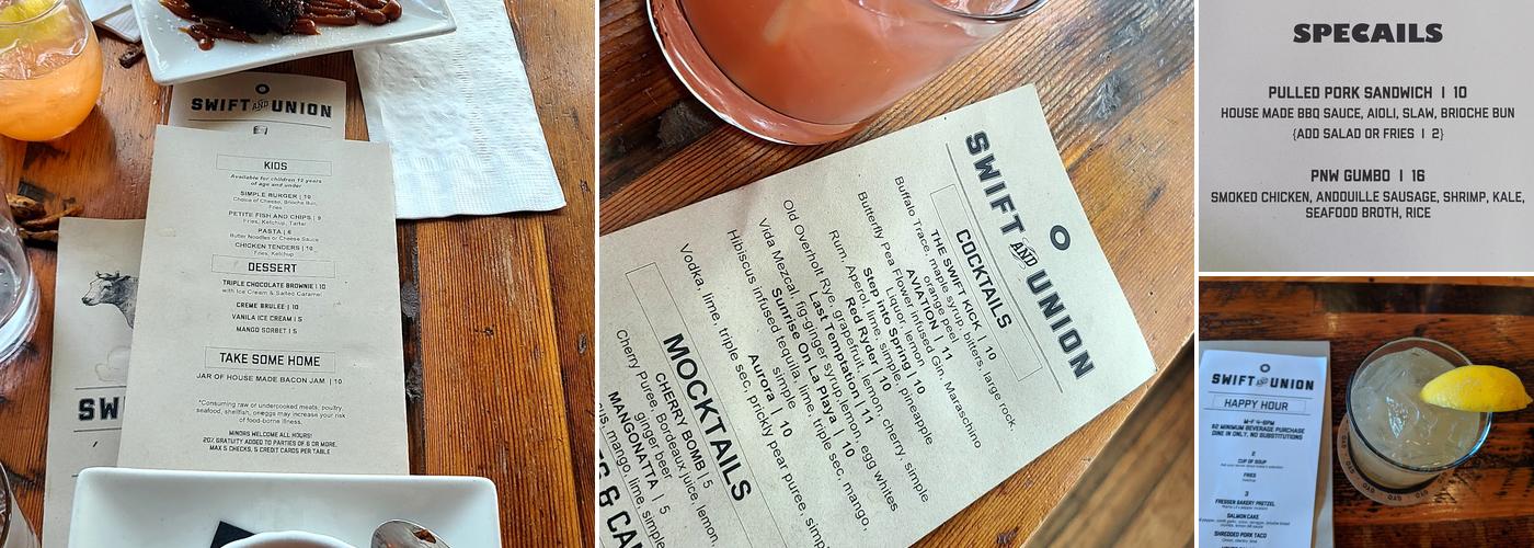 Swift and Union Menu