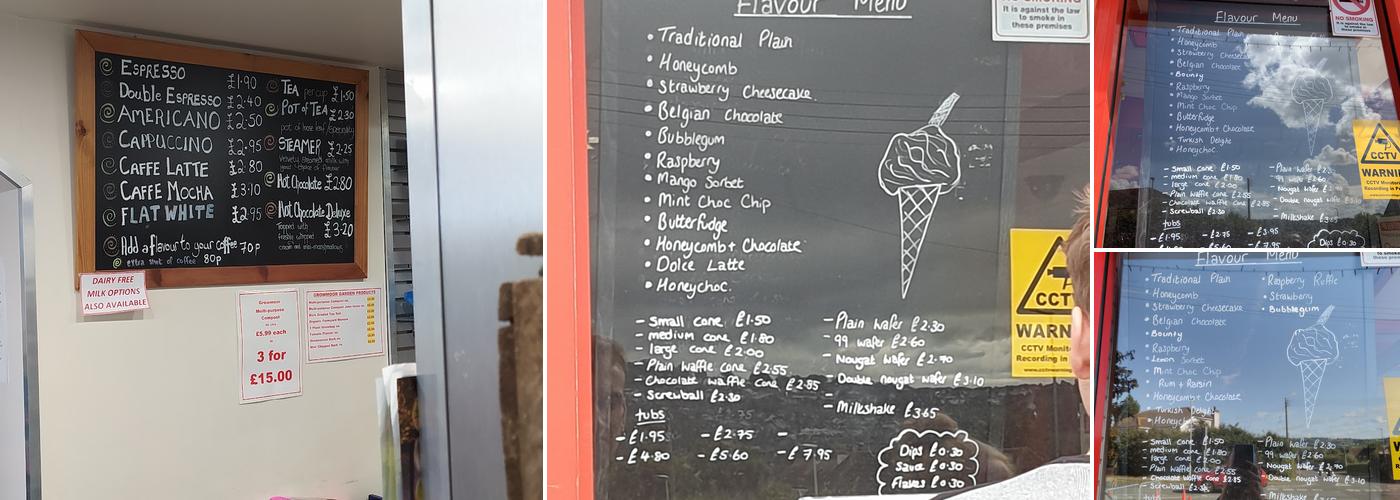 The Rinkha Ice Cream and Toys Menu