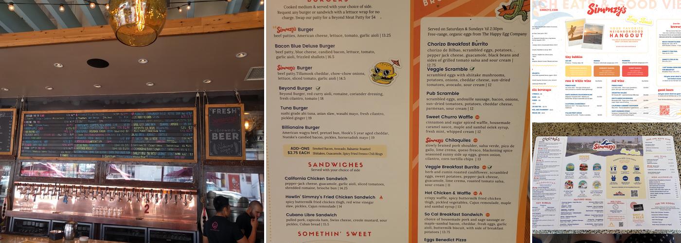 Simmzy's Restaurant Long Beach Menu
