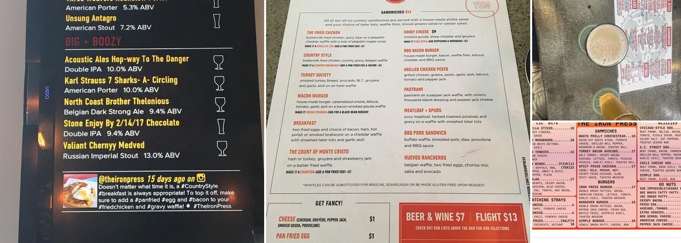 The Iron Press Menu