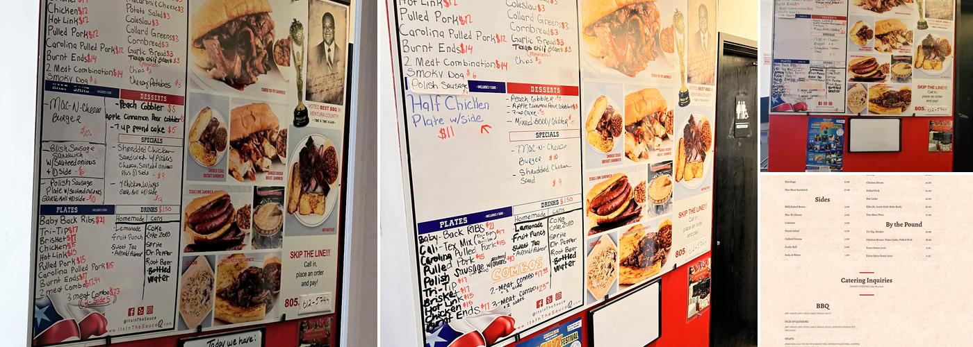 It's In the Sauce BBQ Menu