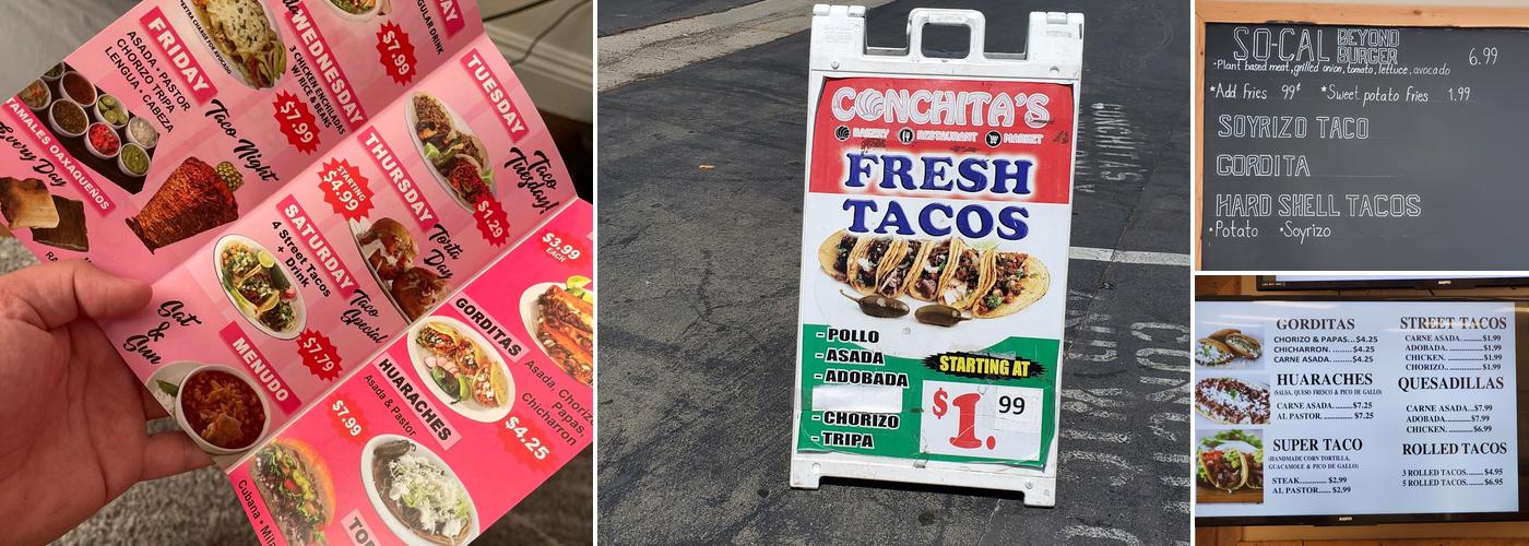 Conchita’s Bakery Restaurant Market Menu