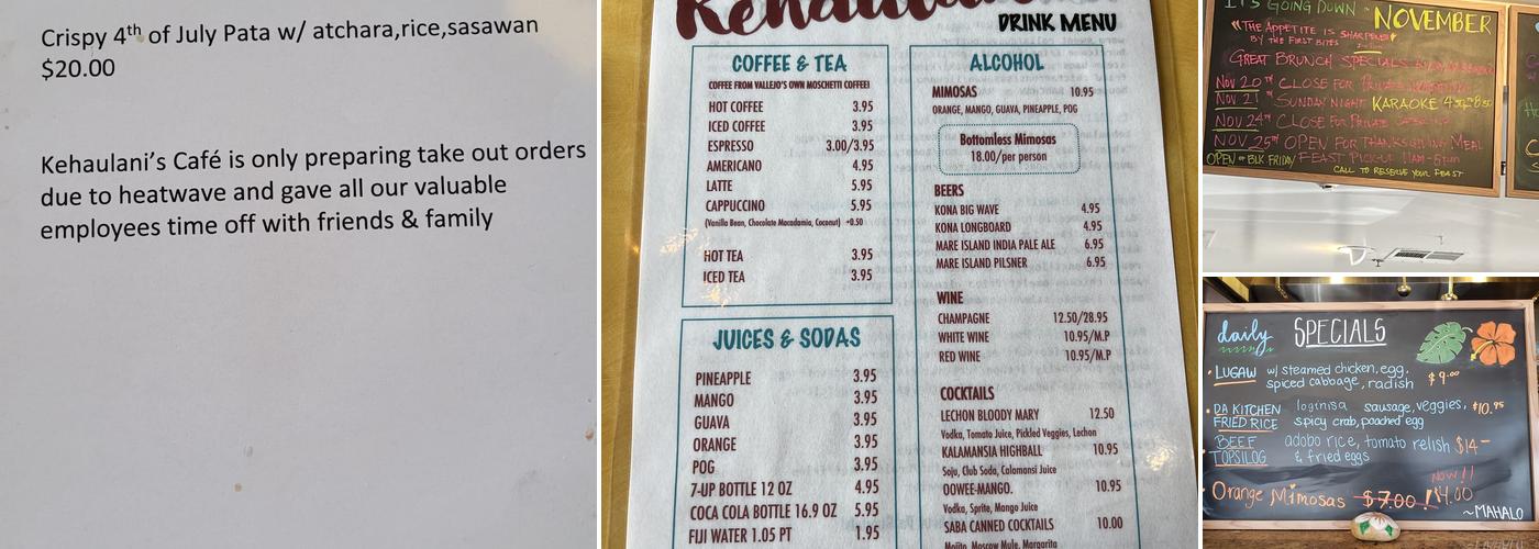Kehaulani’s Cafe Menu