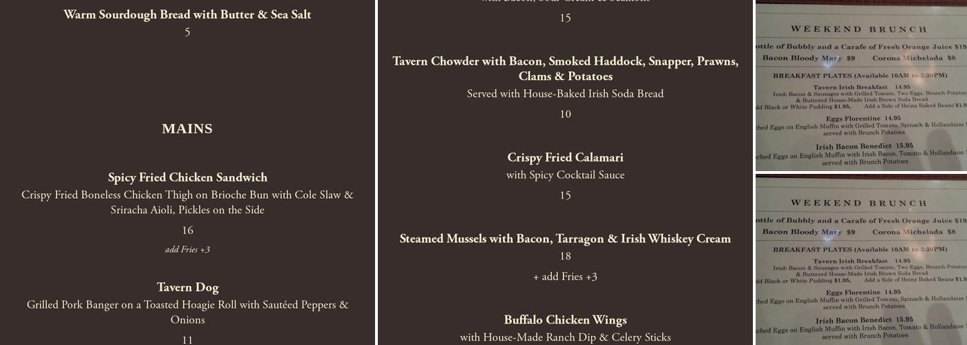 Parkside Tavern Menu