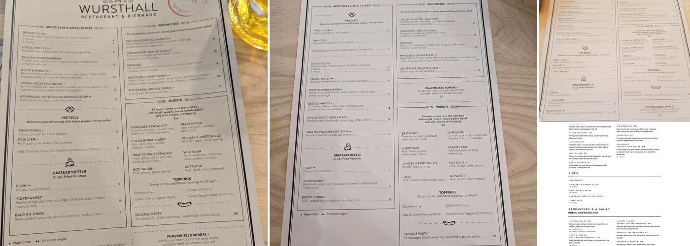 Wursthall Menu