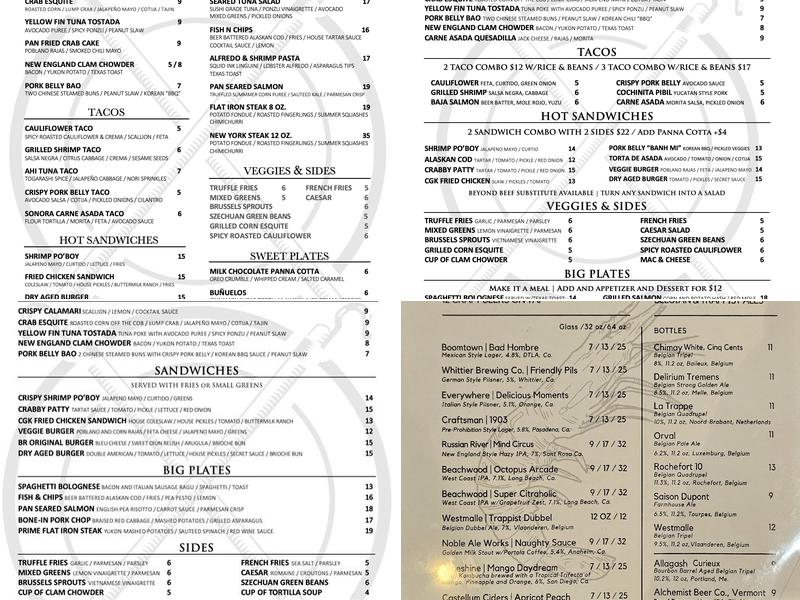 Crooked Gaff Kitchen & Oyster Bar Menu