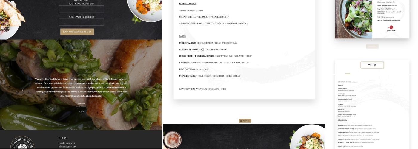 Lido Bottle Works Menu