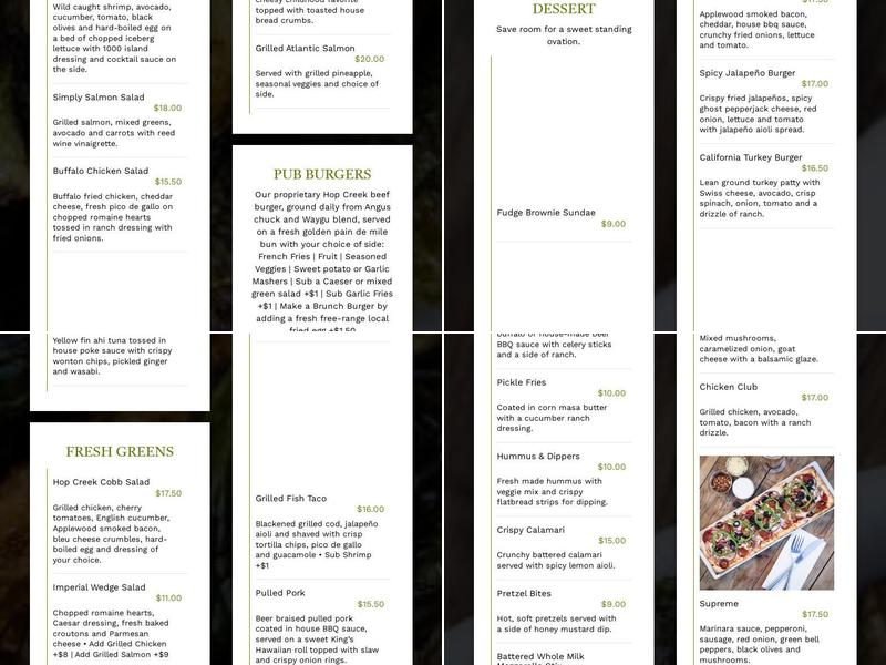 Hop Creek Pub Menu