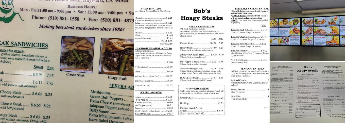 Bob's Hoagy Steaks Menu