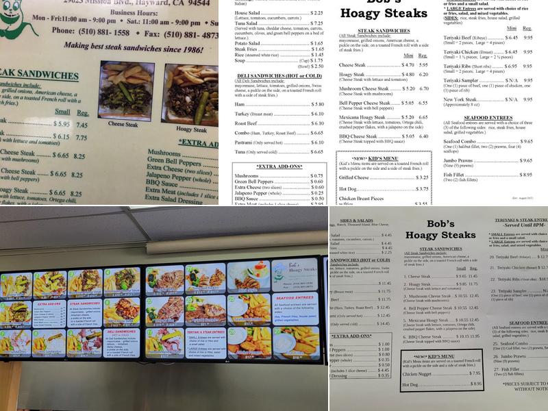 Bob's Hoagy Steaks Menu
