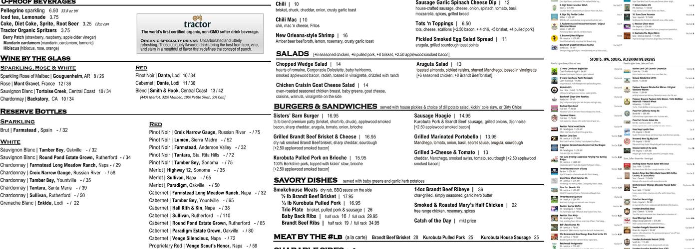 Sisters' Barn Menu