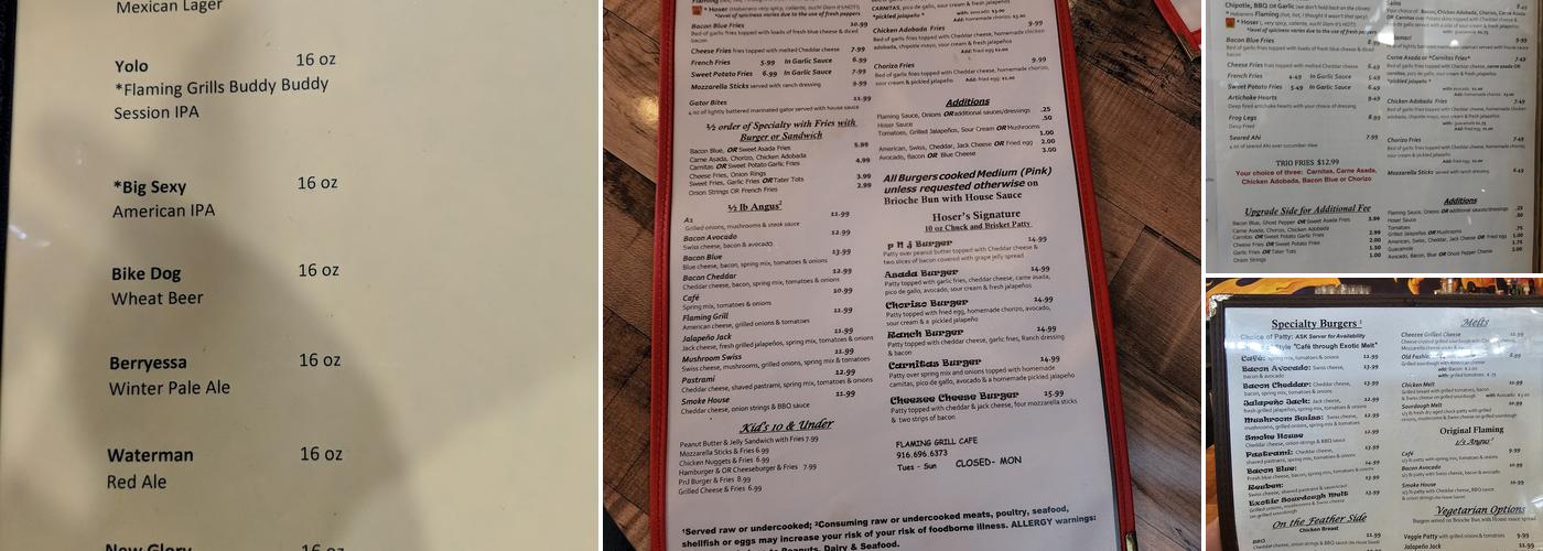 Flaming Grill | Sacramento Burgers & Beer Menu