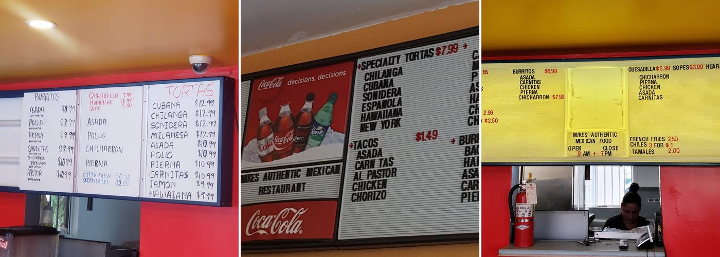 Mike's Authentic Mexican Food Menu