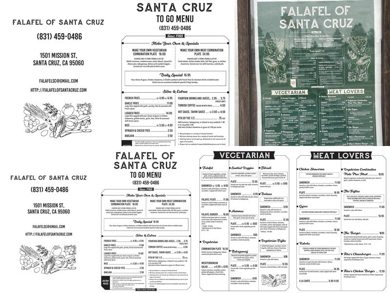 Falafel Of Santa Cruz Menu