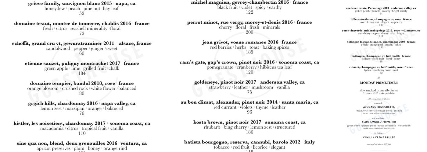 Guesthouse Marin Menu