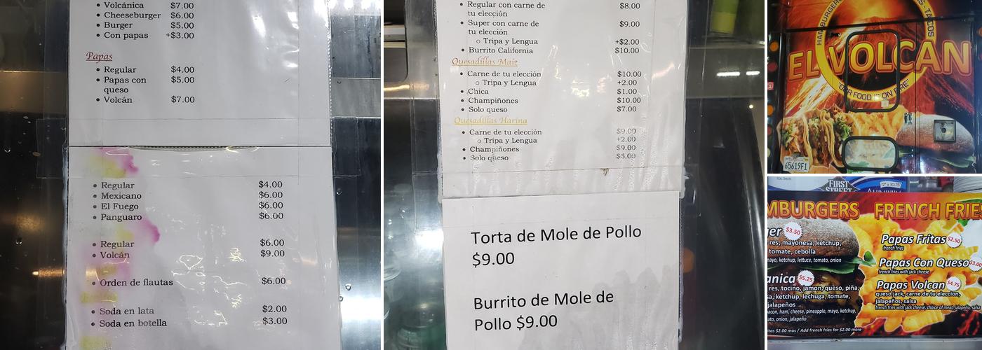El Volcan Menu