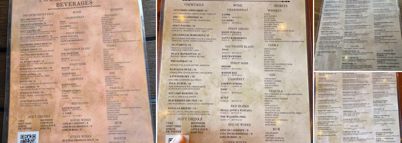 Public House 131 Menu
