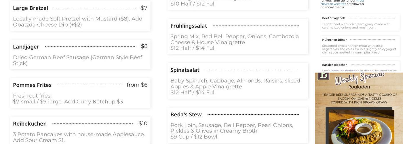 Beda's Biergarten Menu