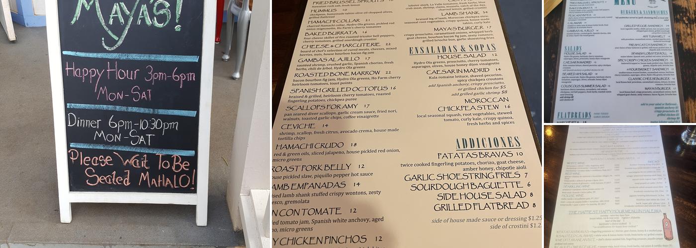 Mayas Tapas & Wine Menu